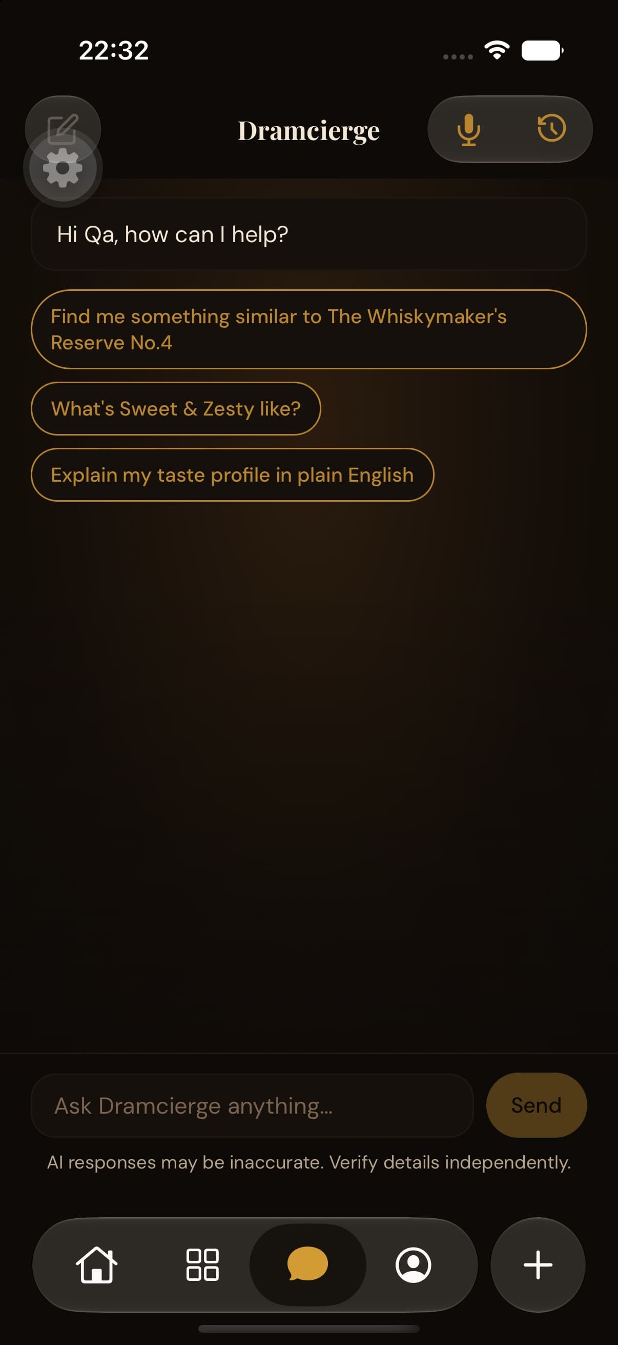 A Dramcierge conversation in the Dramour app